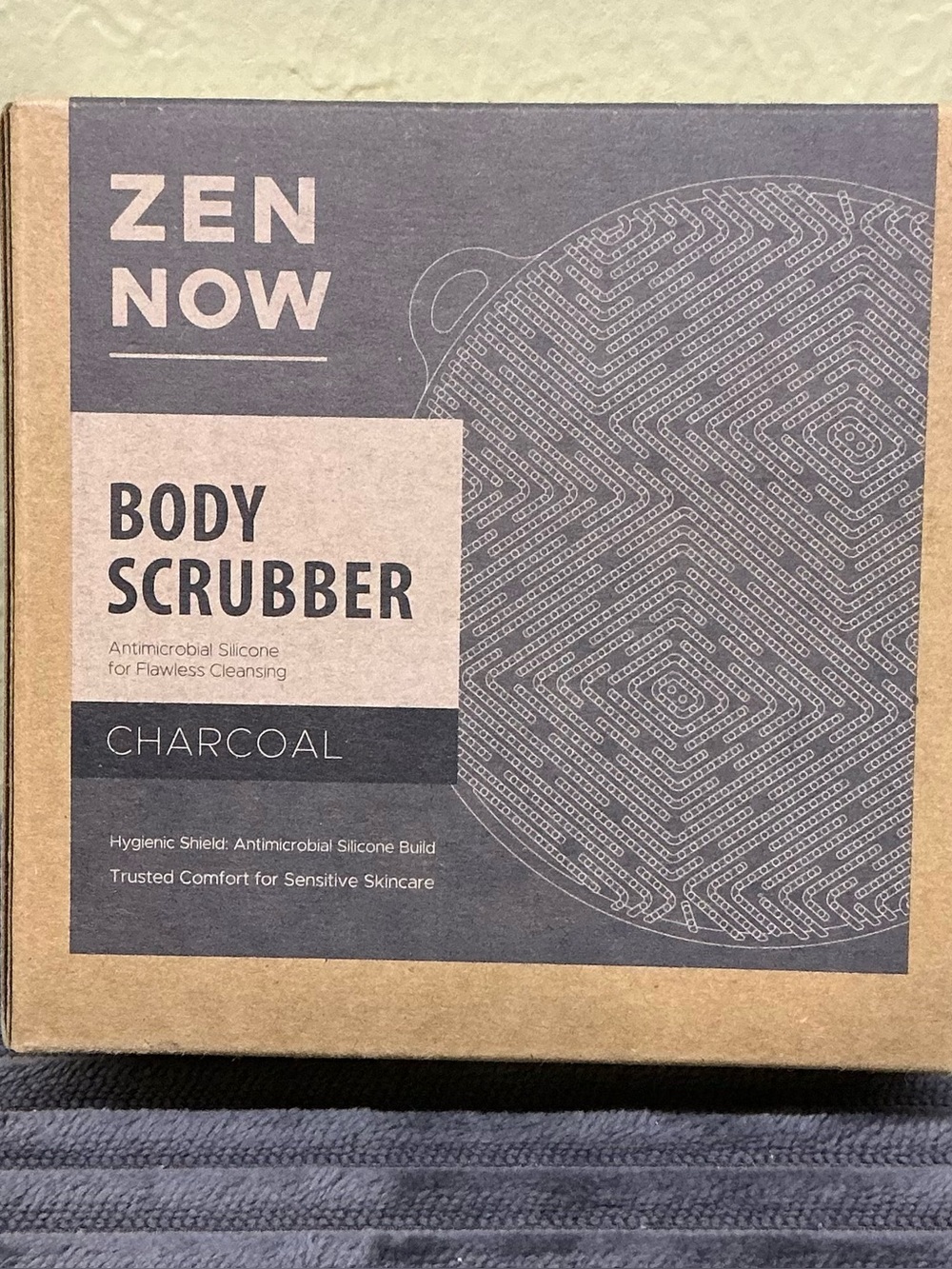 Zen Now Charcoal Antimicrobial Silicone BodyScrubber Exfoliating ShowerBrush NIB